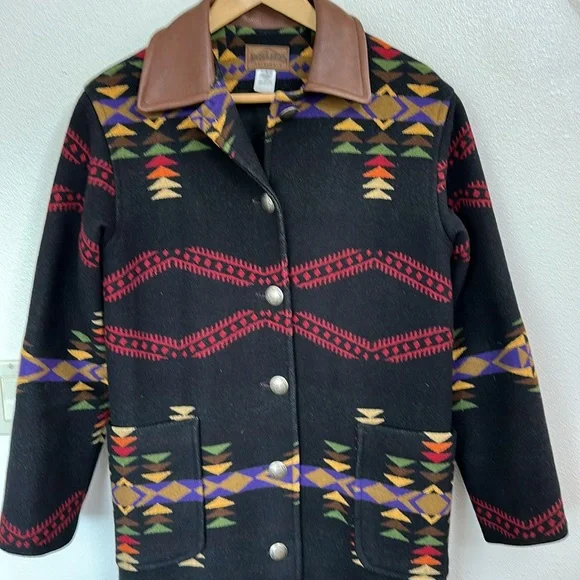 Pendleton maxi coat, wool with leather collar - Picture 7 of 9